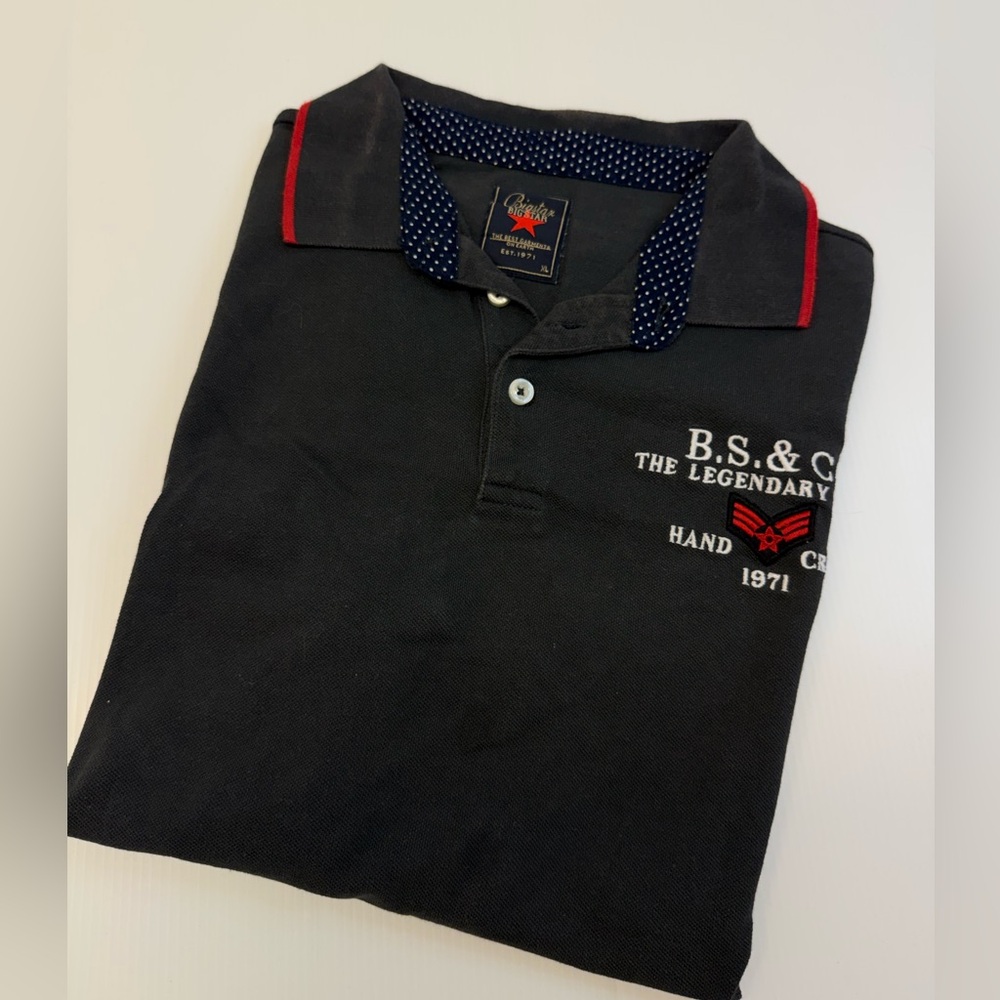 T331- Big Star Polo Charcoal with Red and White Details